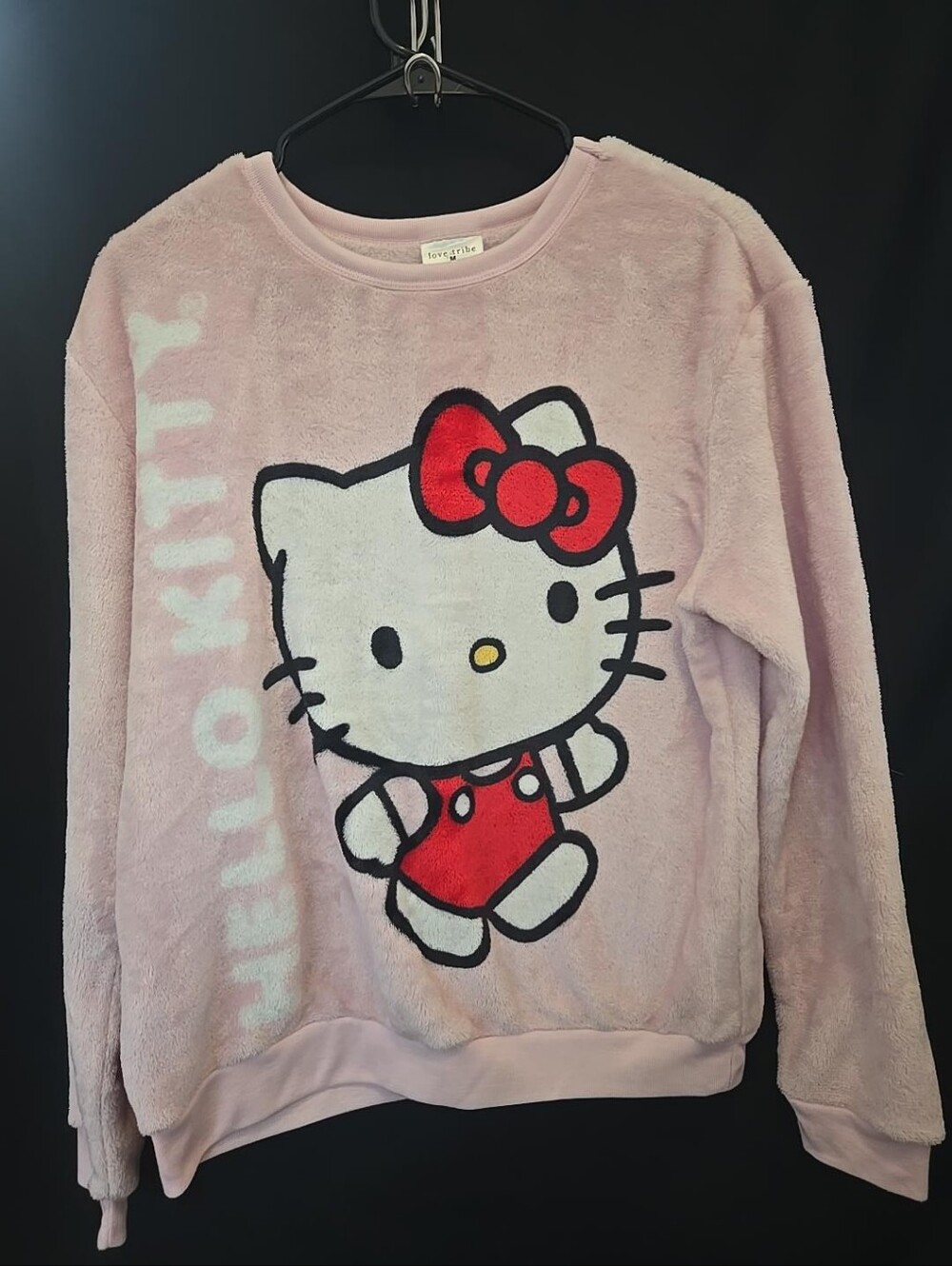 Love Tribe Hello Kitty Sanrio Pink Plush Fuzzy Sweatshirt M Kawaii